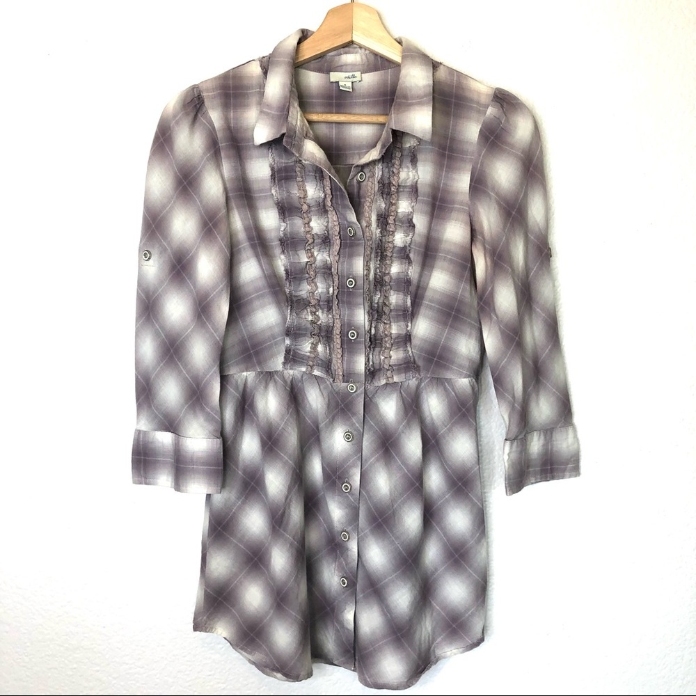Odille Anthropologie Plaid Button Up Tunic Top - Picture 1 of 6